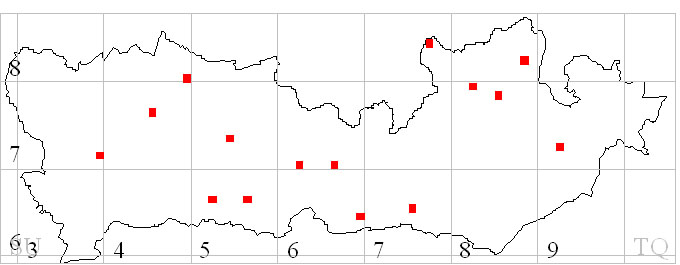 Fig 3. Other probable breeding 1km squares deduced by analysis of dataset or confirmed by observation